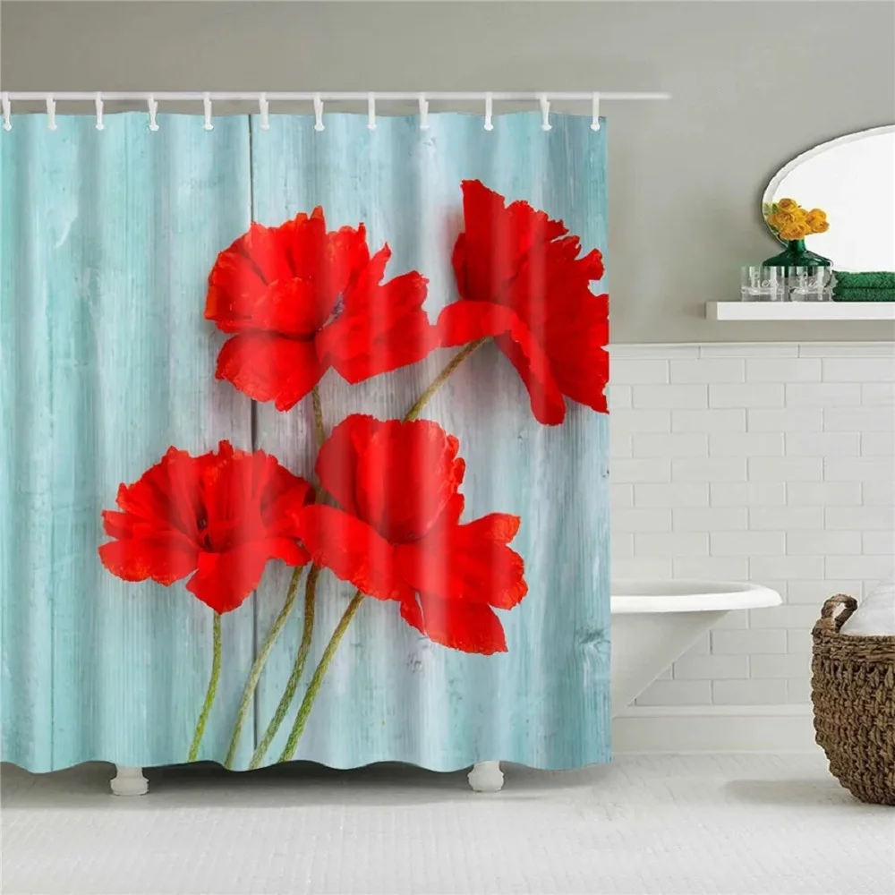 

Red Floral Shower Curtain Floral Botanical Shower Curtain Modern Home Bathroom Shower Curtain Waterproof Decoration