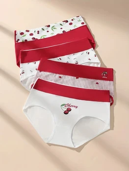 4Pcs Women Cotton Panties High Waist Underwear Print Ladies Briefs Soft Underpants Breathable Plus Size M-4XL Sexy Lingerie