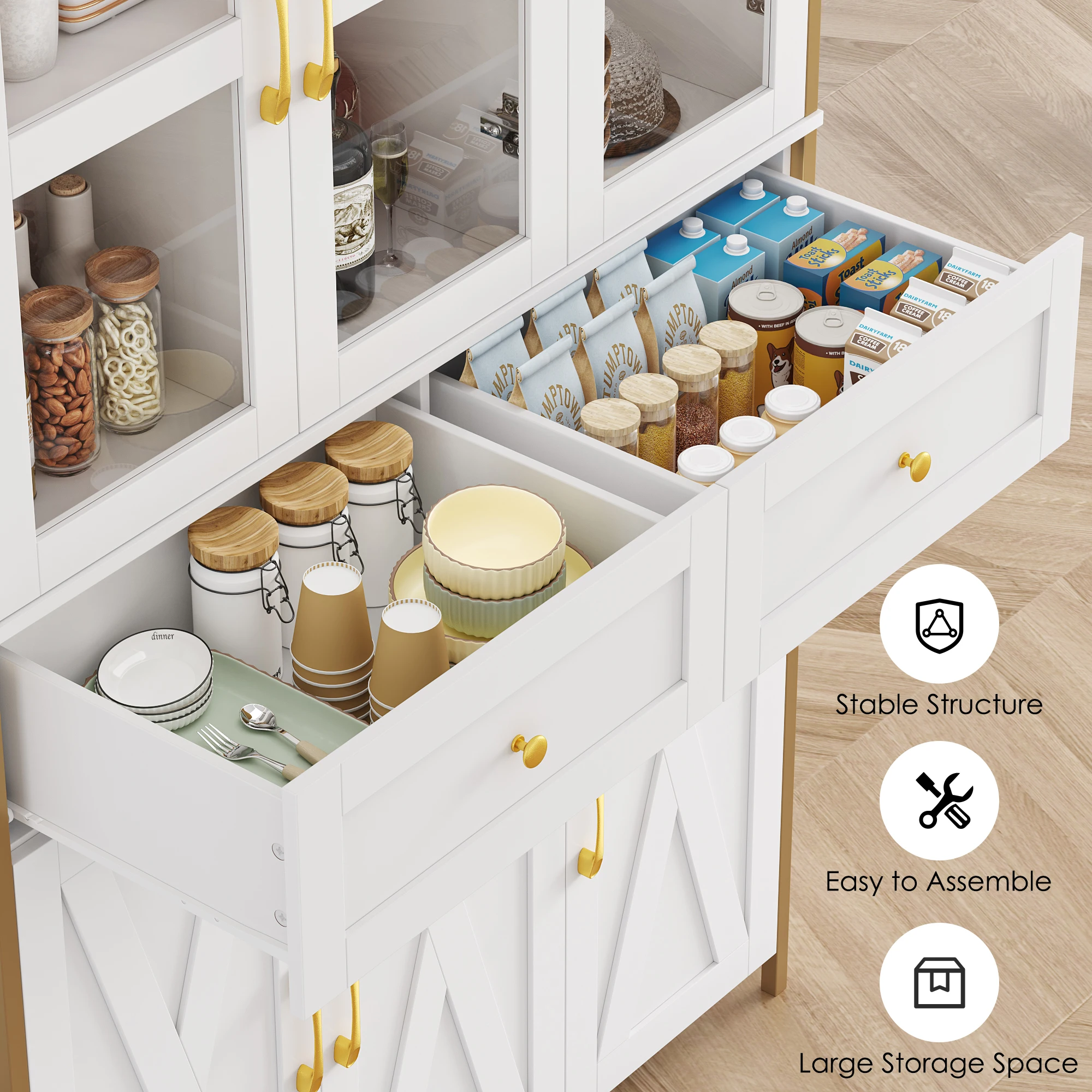 Homfa Living Room Cabinets Large Kitchen Pantry Storage Cabinet, Modern Buffet Cabinet , Tall Hutch Cabinet 6