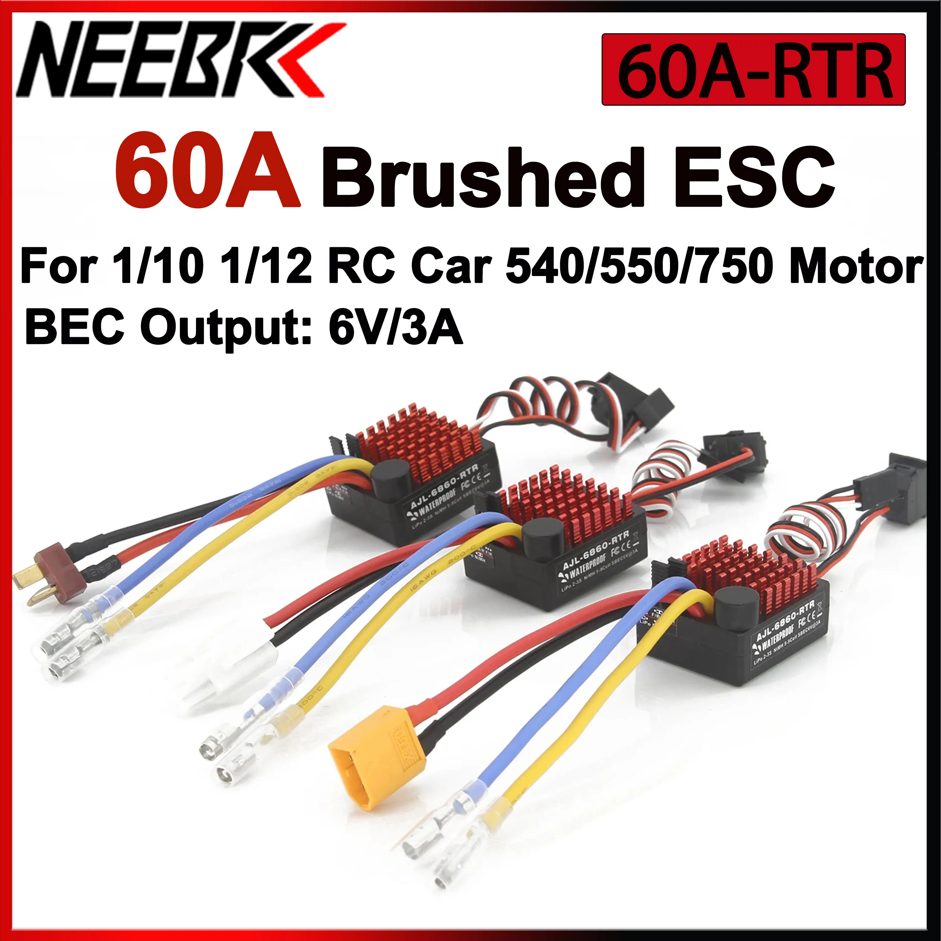 60A waterproof brushed ESC RTR 1060 6V/3A BEC 2-3S for 1/10 1/12 RC car crawler boat Axial SCX10 TRX4 TRX6 D90 540 550 750 motor