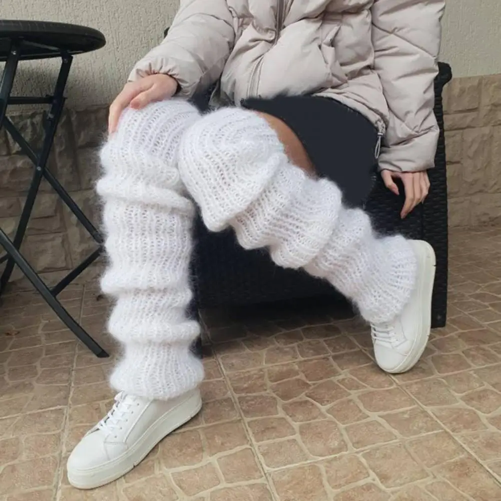 여성 열 양말 무릎 위 발없는 양말 날씨에 대한 Jk에 대한 미끄럼 방지 따뜻한 아늑한 두꺼운 니트 겨울 송아지 양말