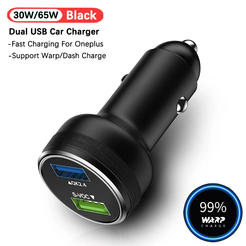 OnePlus 65W Warp Charge Car Charger with 30W USB Dash Fast Charge and Type C Cable