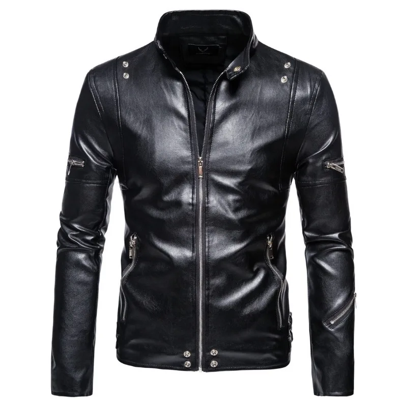 2023 New Loose Large Size Men Lapel Motorcycle Leather Jacket Men Solid Color PU Leather Outcoat Casual Versatile Outerwear