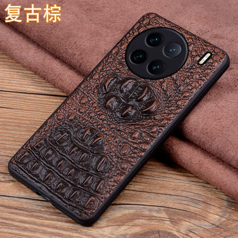 New Genuine Leather Luxury 3d Crocodile Head Phone Case For Vivo X90 X70 Pro Plus Cover Cases