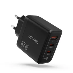 High - Speed GaN Wall Charger with Smart Power Distribution - EU Plug for Home, Office, and Travel (Black Charger)