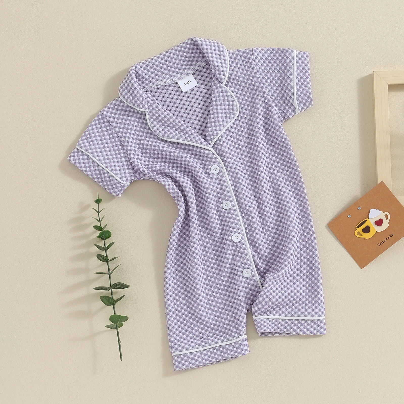 Pudcoco Infant Newborn Baby Boys Girls Jumpsuits Short Sleeve Lapel Collar Button Down Textured Rompers Newborn Pajamas 0-18M