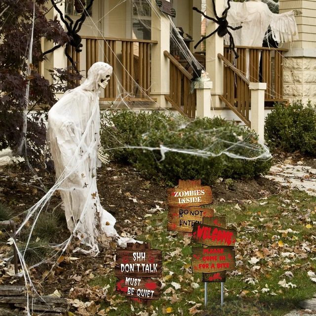 Kerti Jelek Utánozású Fa Gabona Padló Kártya Kültéri Gyep Figyelmeztető Jel Halloween Carnival Party Dekoráció - Image 4