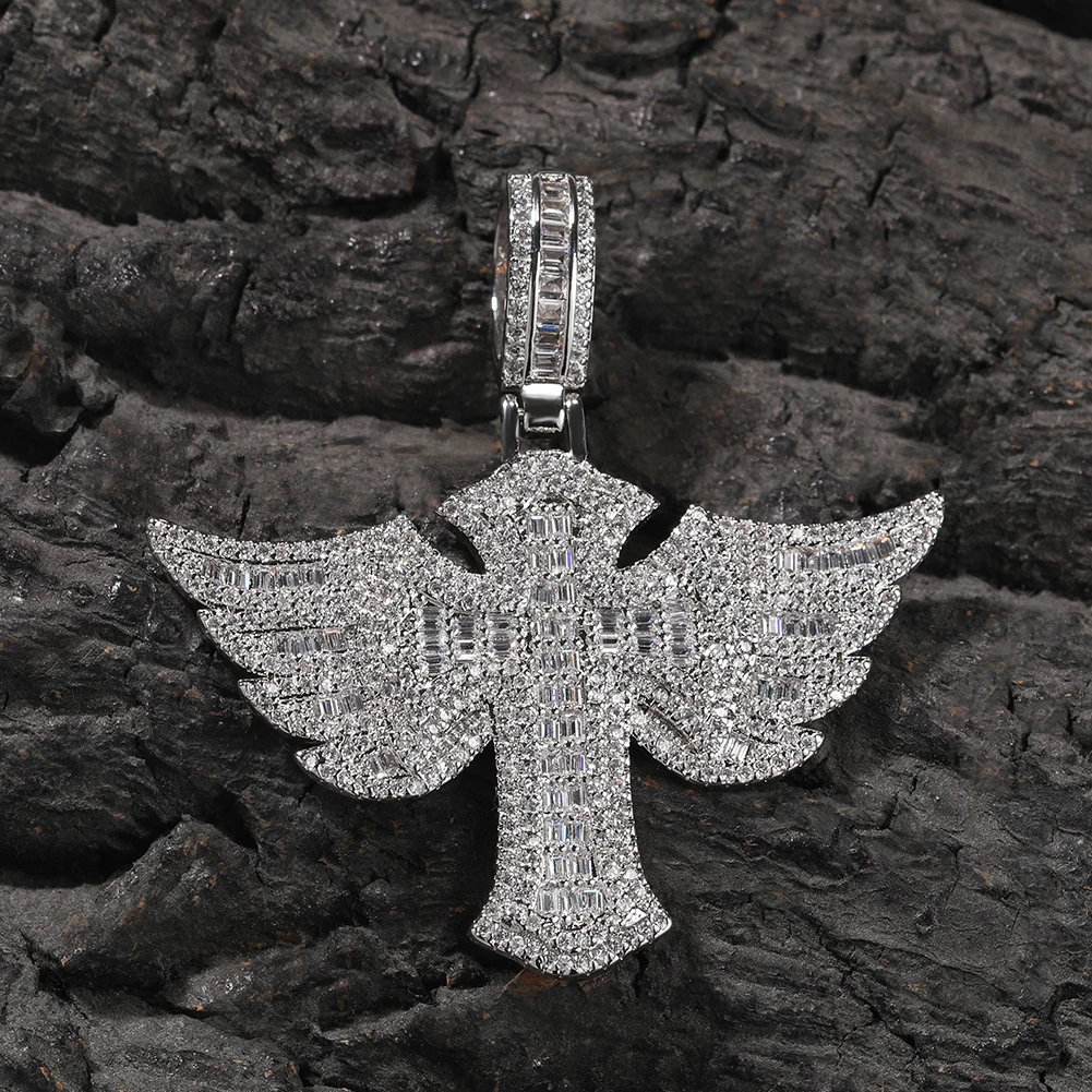 Uwin Cross Wing Pendant Necklace for Women Men Iced Out Cubic Zircon Personalized Fashion Hip Hop Jewelry Gifts