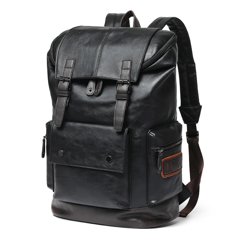 Mens Backpack Men Pu Leather Backpack Men's Large Antitheft Travel Backpack Laptop Bag Black Bagpack Boy Big School Male Business Shoulder Bag