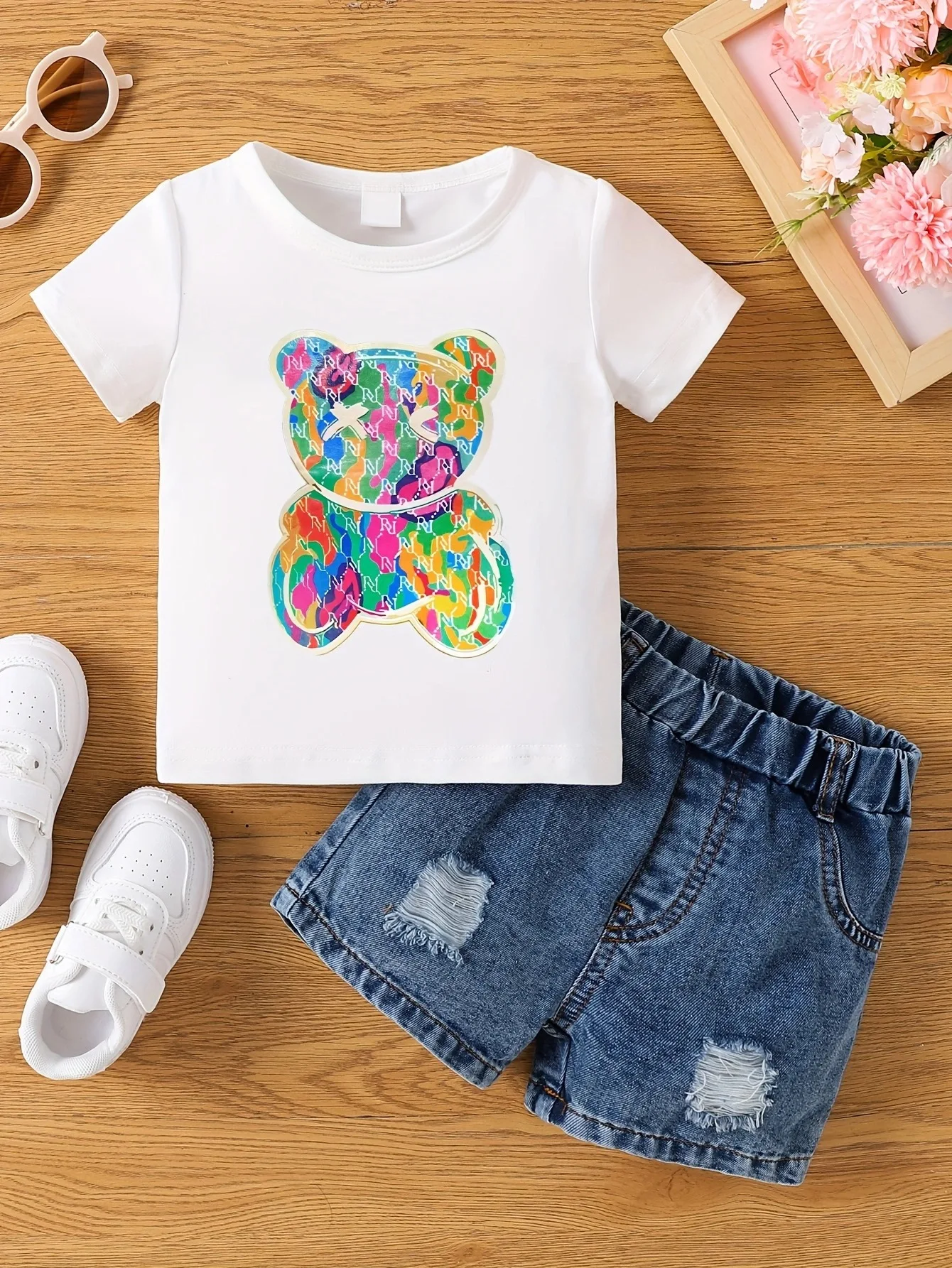 Aby Boys and Girls Summer Hot Painted Round Neck Short-sleeved Top Girls Just T-shirts. Shorts not included 26 Sabc36b34076f4062811c89aa39e0d11cc
