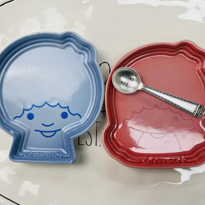 French Gemini Boys Girls Small Plate Seasoning Children's Dining Rice Plates Tableware Small Dish Ceramic Bread Sushi Plate ceramic dessert plates