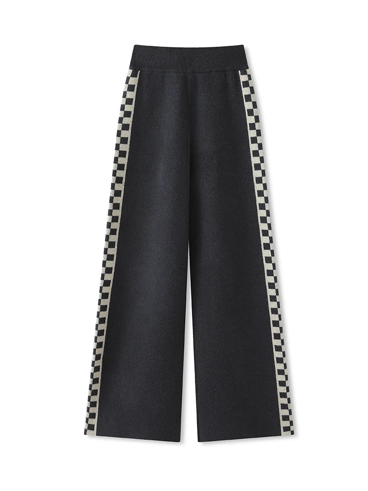 Aliselect Women Wide Leg Pants 100% Merino Wool Thick Warm Solid Middle Waist Trousers Soft Casual Pants Korean Popular Style