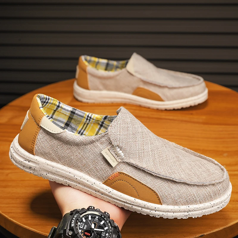 

Summer Men Canvas Shoes 2023 New Boat Shoes Outdoor Slip on Loafer Fashion Casual Flats Lightweight Non Slip Deck Shoes Big Size