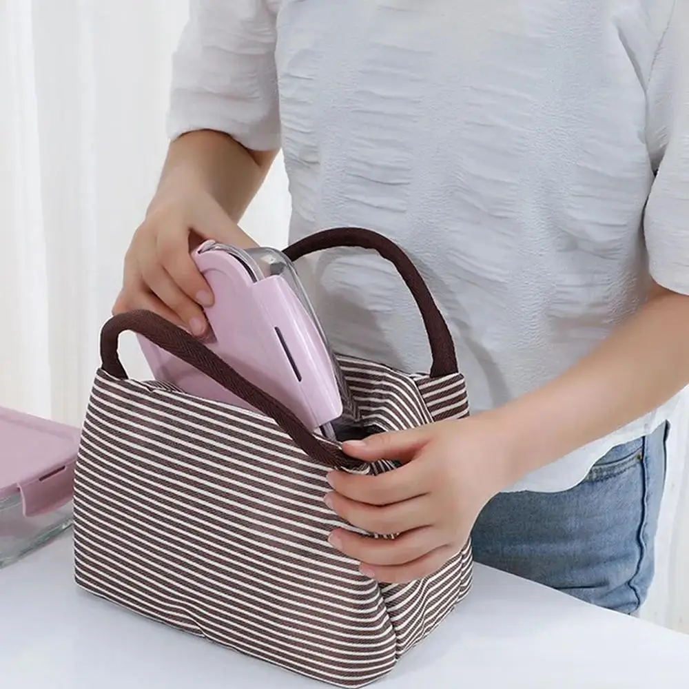 Striped Canvas Insulated Cooler Bag - Durable & Portable Lunch Tote for Work, Travel, or Picnics