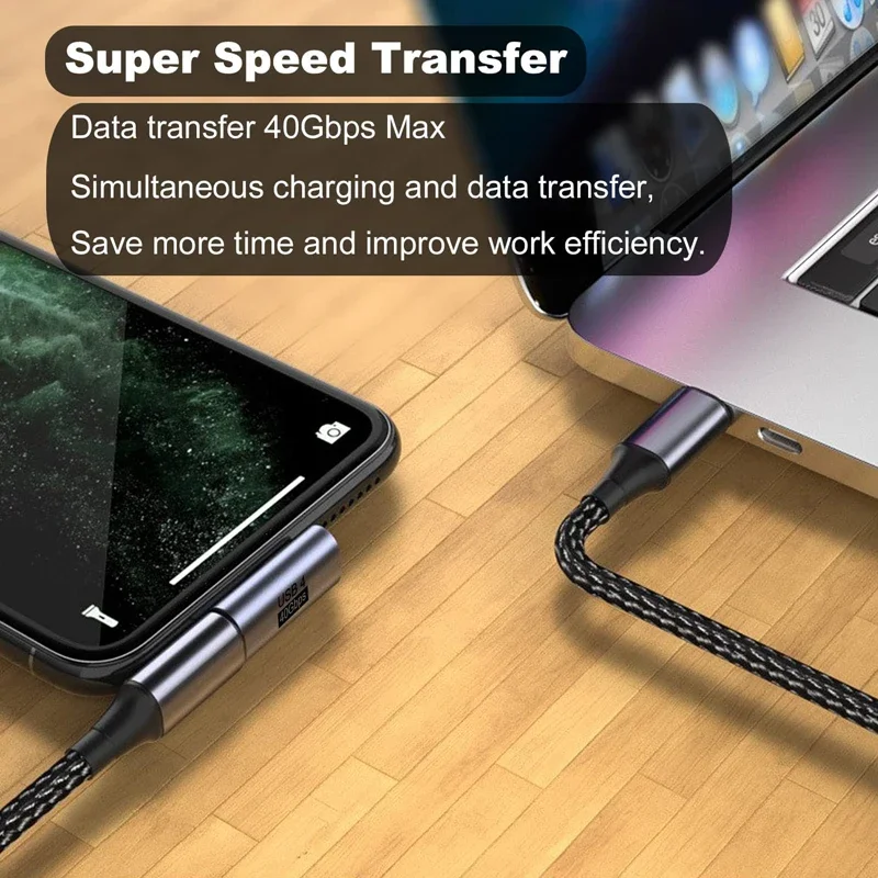 90-Grad-USB-C-Konverter Thunderbolt 4-Typ-C-Adapter, Buchse auf Stecker, rechtwinkliger Ellenbogen, USBC-Kopfhörer, Audio-Daten-Lade-Extender – Detail 7