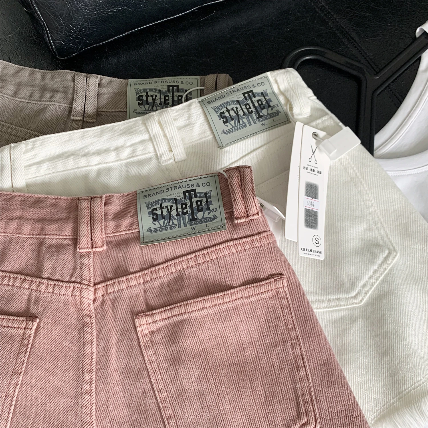 Retro Twill Dirty Pink Denim Shorts High Waist Straight Summer Shorts for Women