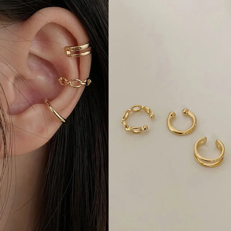 Stud earrings ear clip earrings clip earrings ear clip 3PCS Gold Silver Color Clip Earrings for Women Men Creative Simple C Ear Cuff Non-Piercing Ear Clip Set Trend Jewelry Gift