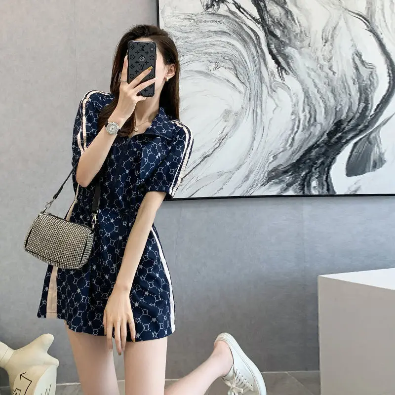 Summer Sexy Sweet Kawaii Playsuits Women Short Sleeve Vintage Print Aesthetic Fashion Lady Rompers Chic Casual Female Clothes