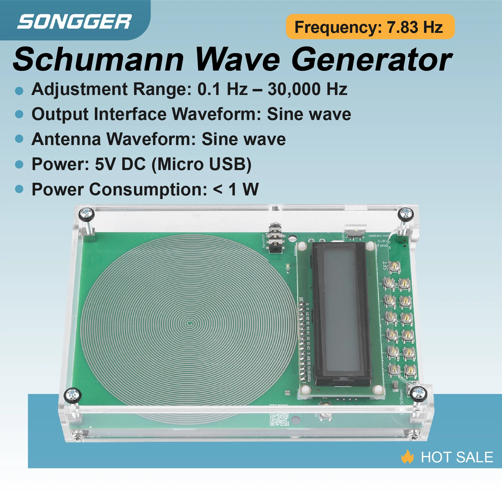 Generatore di segnale sinusoidale a bassa frequenza 0.1Hz 30000Hz modalità risonanza Schumann 7.83Hz modulo regolabile con displ
