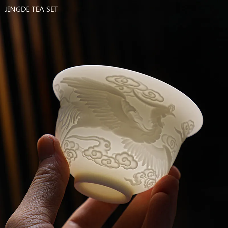 Boutique Ceramic High Capacity Gaiwan Handmade Three-dimensional Relief Tea Cup Chinese Tea Bowl Tea Set Accessories Master Cup