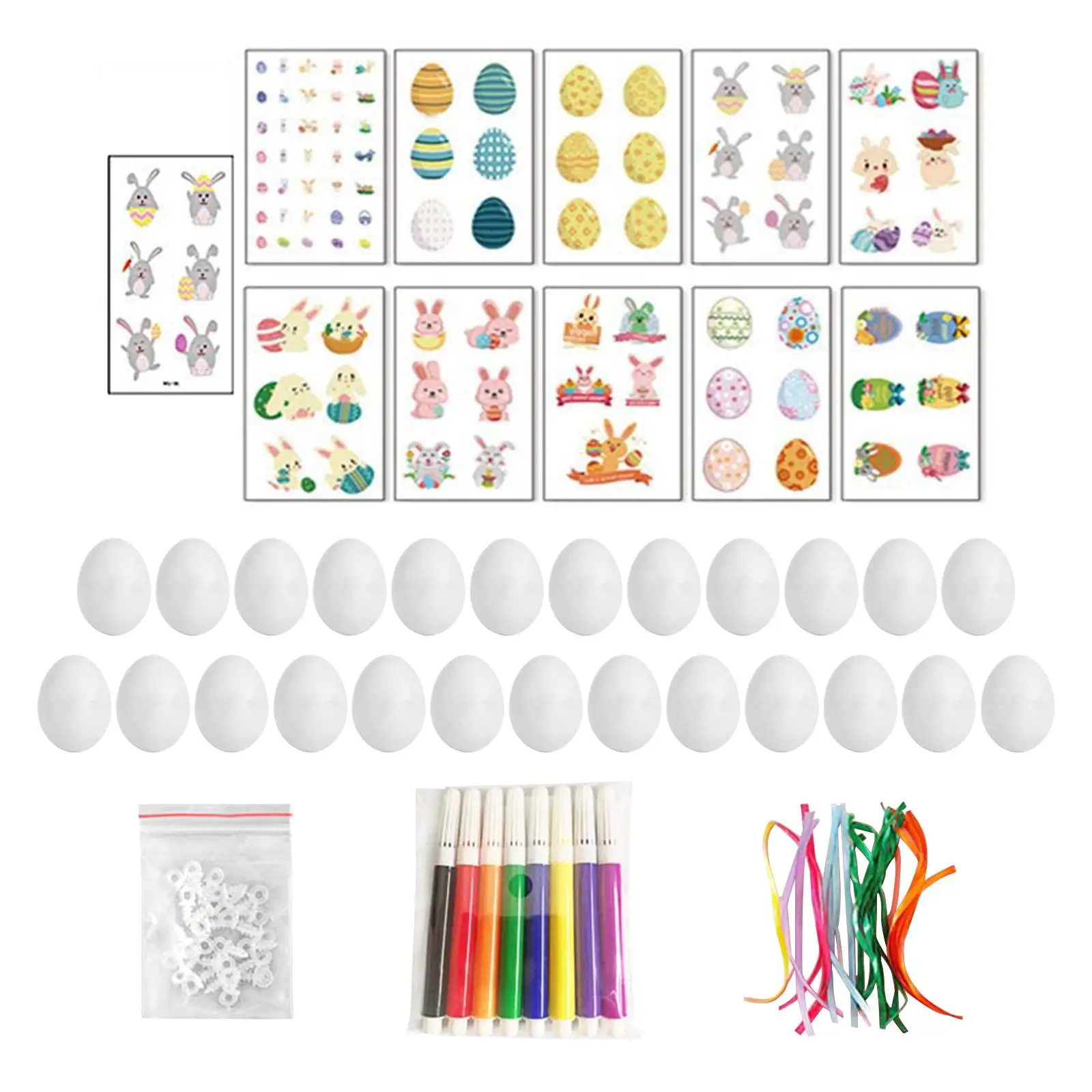 White Blank Easter Eggs Craft Kit with Watercolor Pen Ribbon