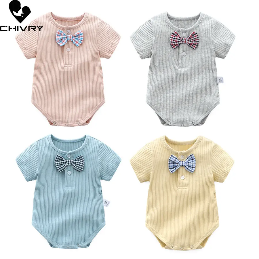 

New 2023 Newborn Baby Boys Cute Bowknot Cotton Bodysuits Rompers Summer Short Sleeve Jumpsuit Toddler Playsuit Infant Clothing
