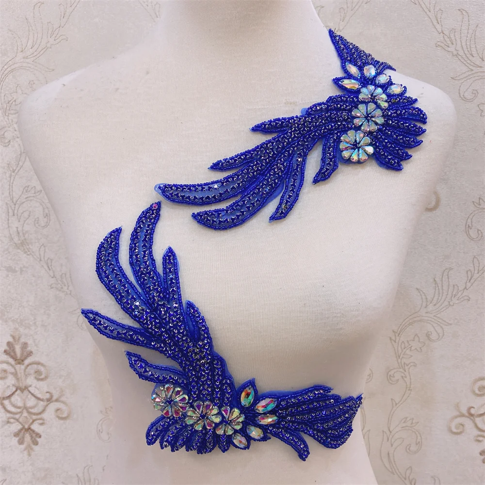 

2pcs New design Handmade Crystal Beaded Rhinestone Applique Sew/Iron on Bridal Sash Belt Trim for clothes Decoration