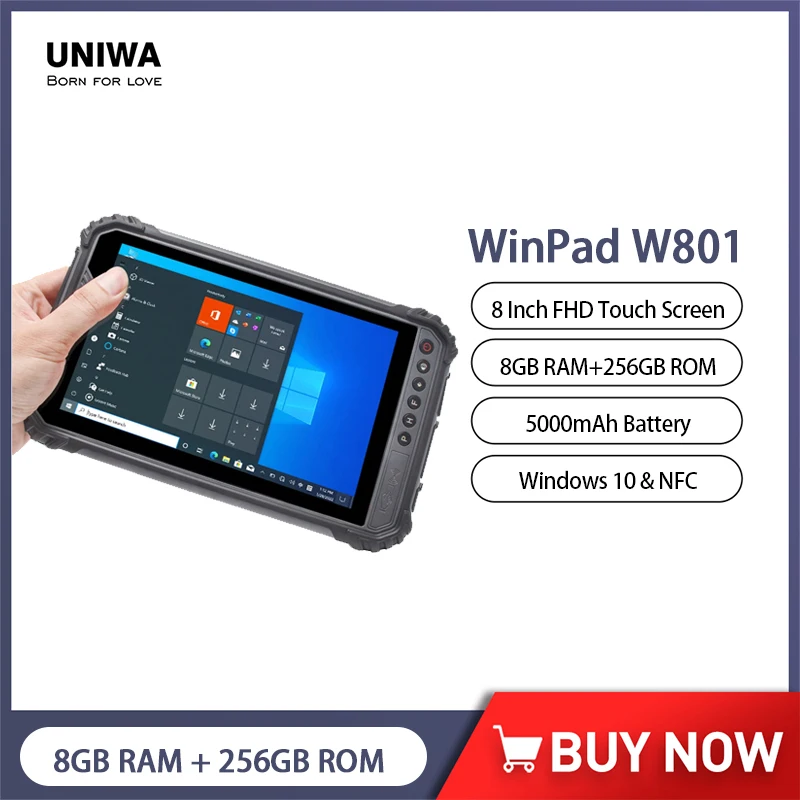 Uniwa Winpad W801 Tablet Robusti 8 Pollici Fhd 8Gb Ram + 256Gb Rom 13Mp 5000Mah 4G Lte Industrial Windows Pda Intel I5 Pc Nfc Gps