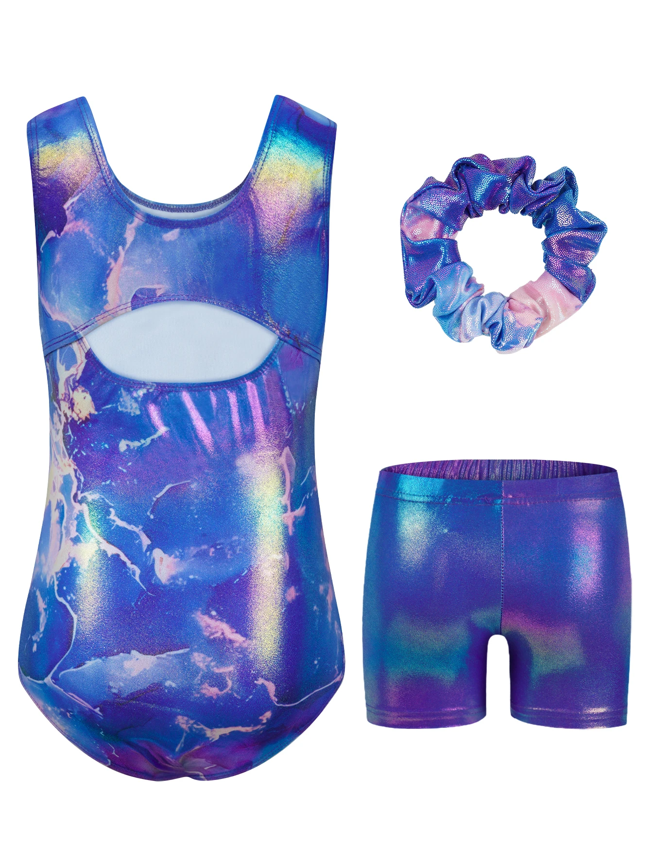 Description Picture 6 of itemGymnastics Leotards for Girls, Sleeveless Sparkly Dance Biketards with Shorts Ballet Tumbling Outfit for 3-12 Years