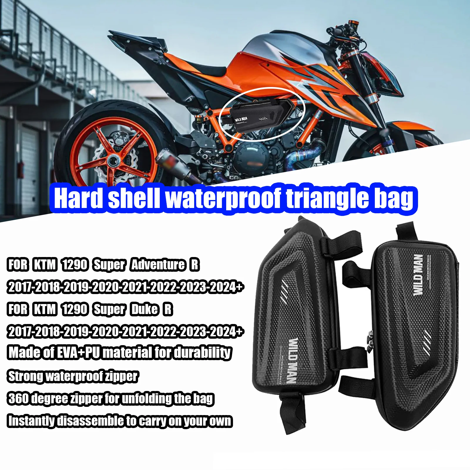 Geantă laterală modificată pentru motocicletă 1290 Super Adventure R/Duke R, impermeabilă, cu triunghi, geantă rigidă_voghion.com