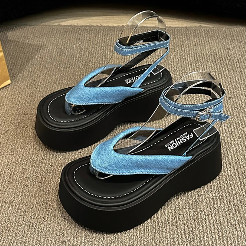 Women Heeled Sandals High Heels Clip Toe Shoes Platform Buckle Flip Flops Summer Fashion Pumps Slingback