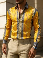 Chemise Homme 2026 en Tissu Extensible à Manches Longues, Imprimé 3D Chaîne Dorée Colorée HD, pour Vacances à la Plage Hawaïenne et Mariages, Vêtements pour Hommes 4