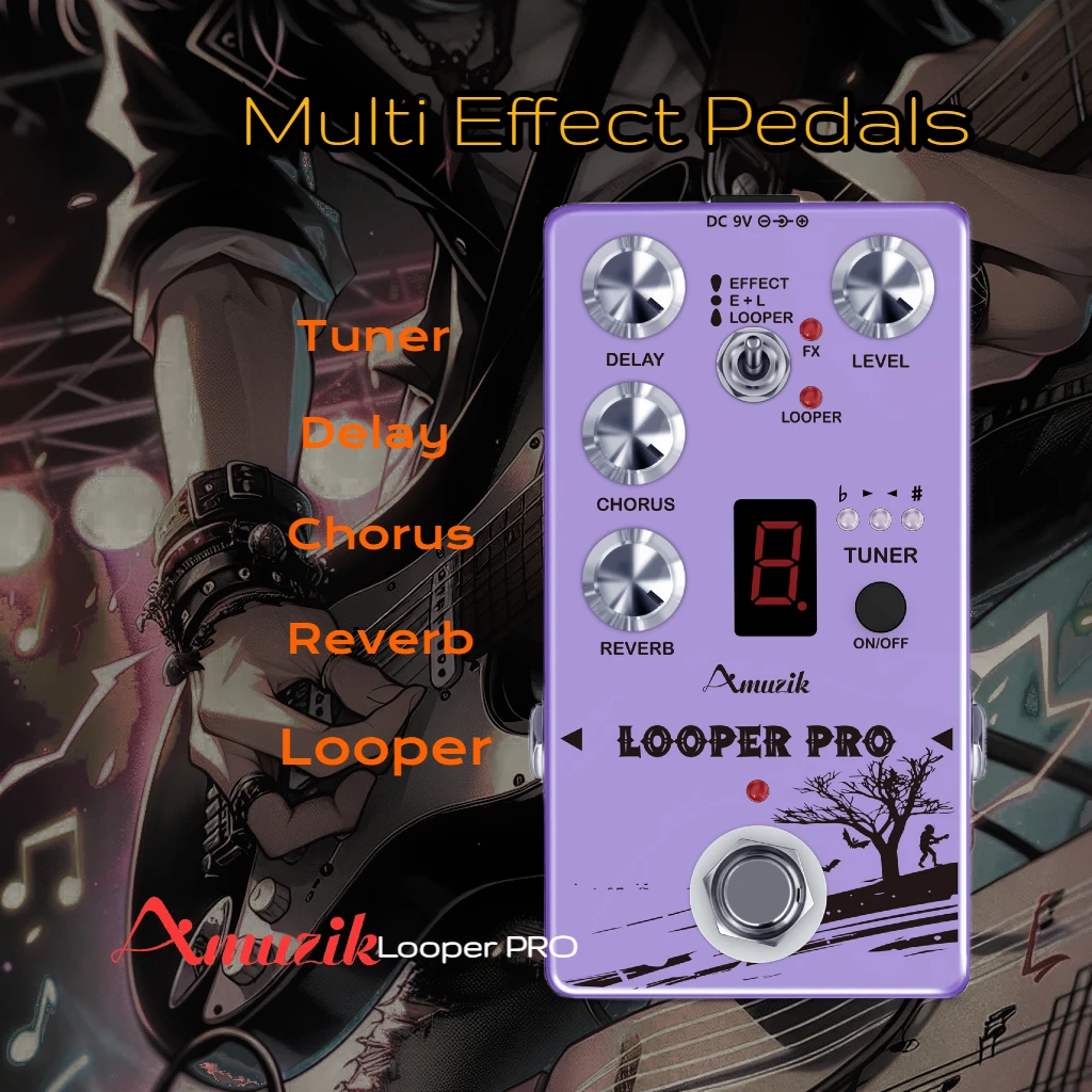 Amuzik Looper Pro Multi-Effect Guitar Pedal Bass Pedal with Reverb