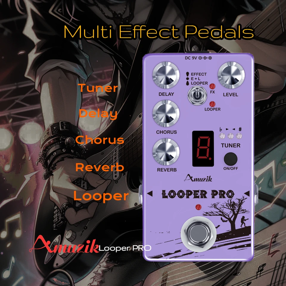 Amuzik Looper Pro Multi-Effect Guitar Pedal Bass Pedal with Reverb