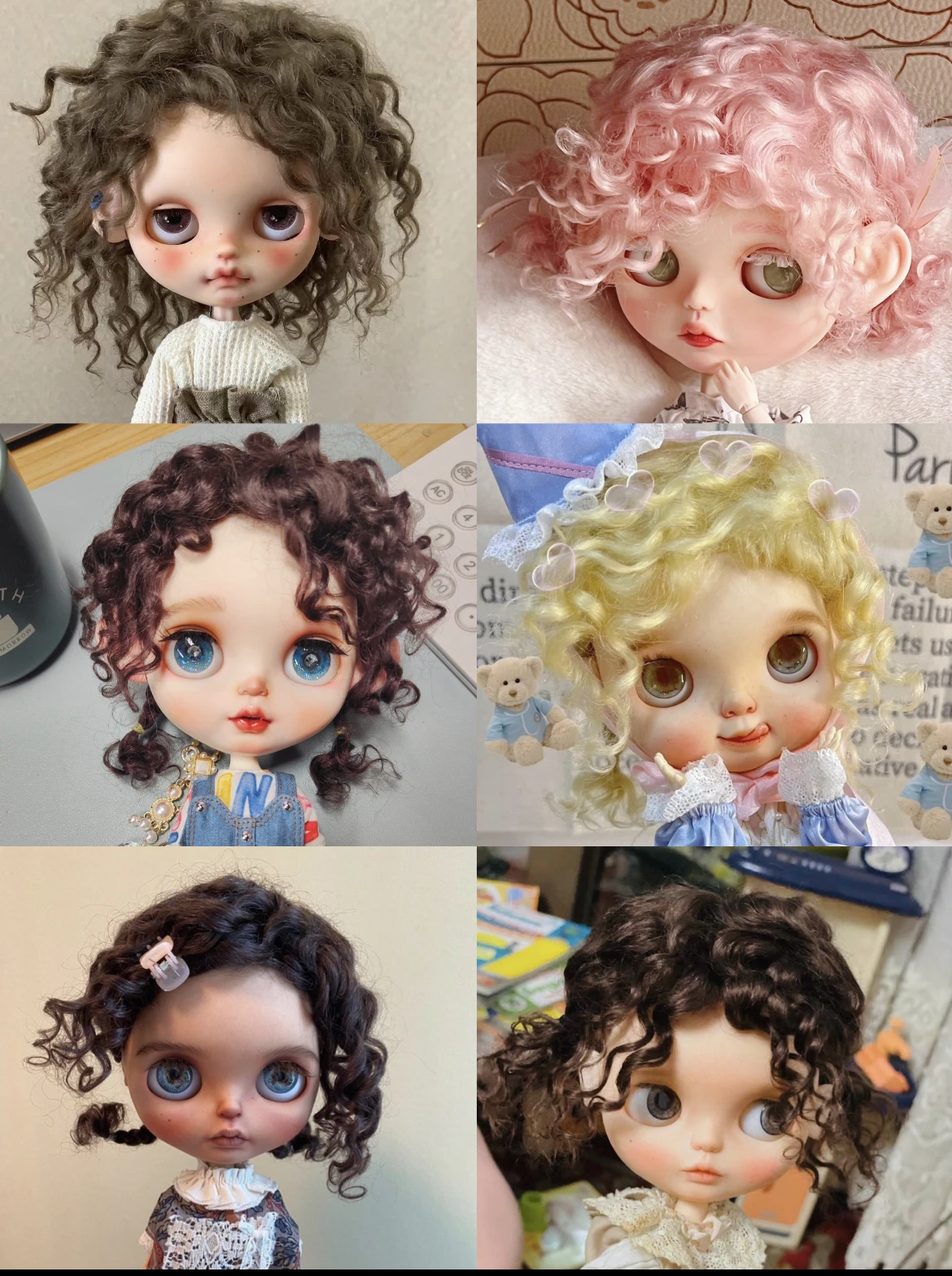 

Doll Wigs for Blythe Qbaby Multicolored Mohair Exploding head curls 9-10 inch head circumstance Free Shipping