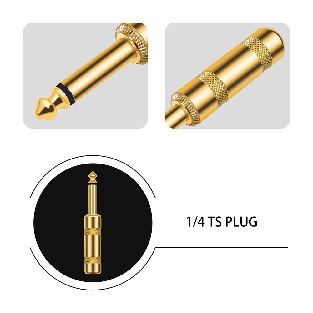 2Pcs 6.35mm Audio 1/4 Inch TS Plug DIY Straight Head 90 Degree Right Angle Head Plug Male Straight Head 90 Degree Elbow Plug