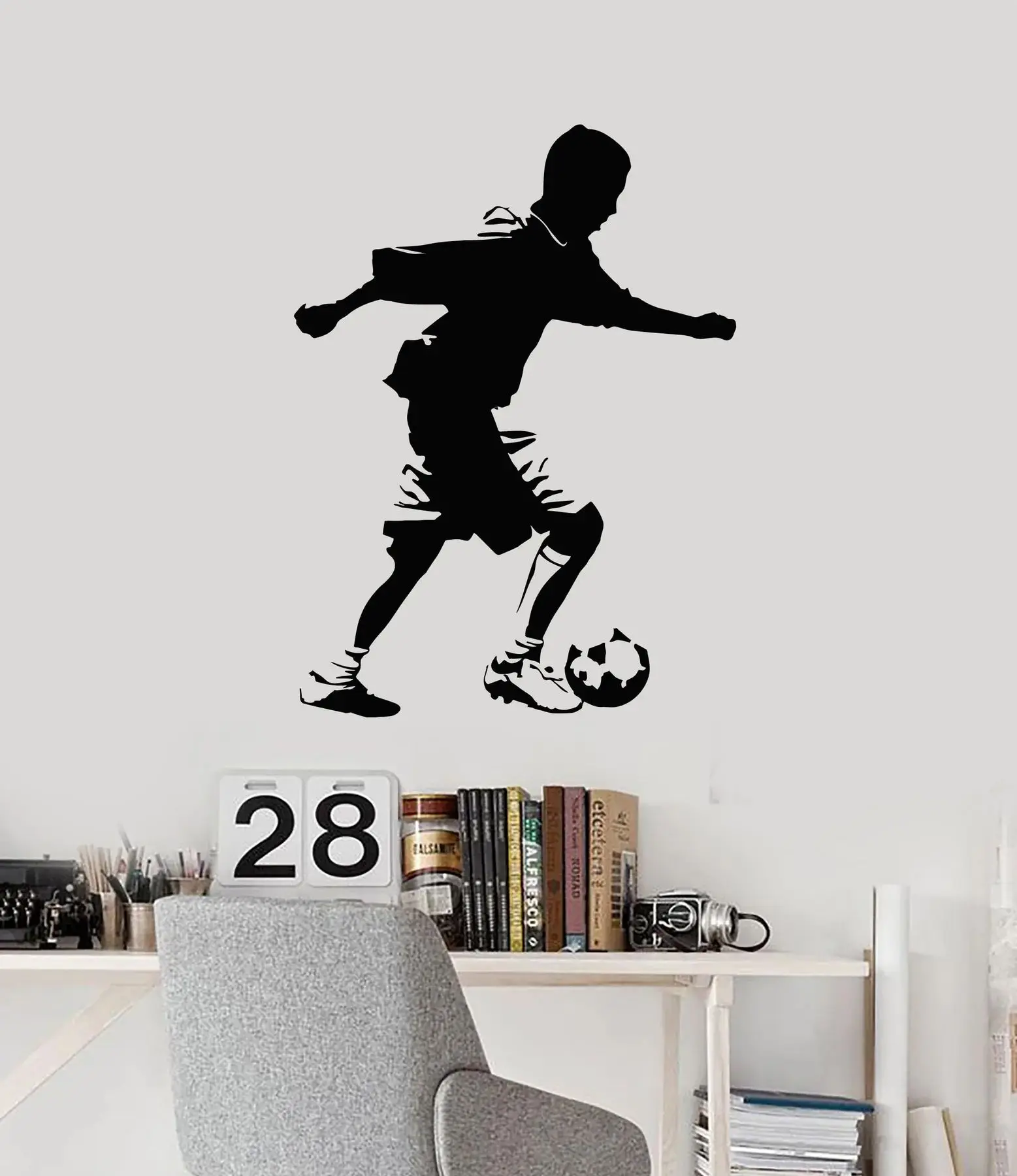 

Inspirational football teenager athlete fancy kick wall sticker for boys bedroom football sport room art decoration wall sticker