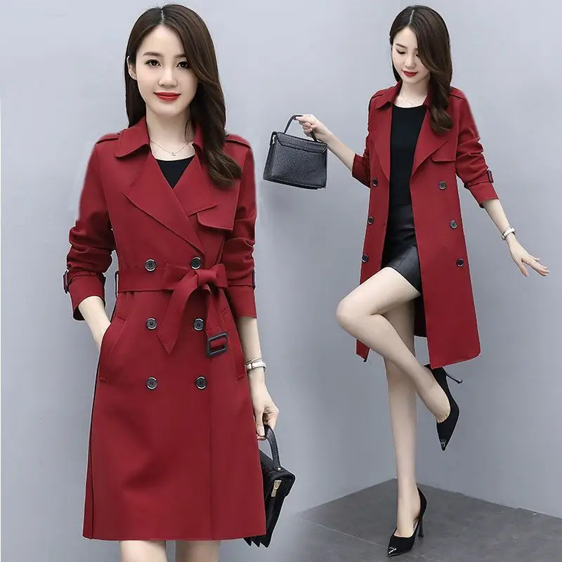 2023 New Women Autumn Windbreaker  The Long Coat Korean Version of Slim Coats Age Reducing Jimpness Coat Medium Style Jackets