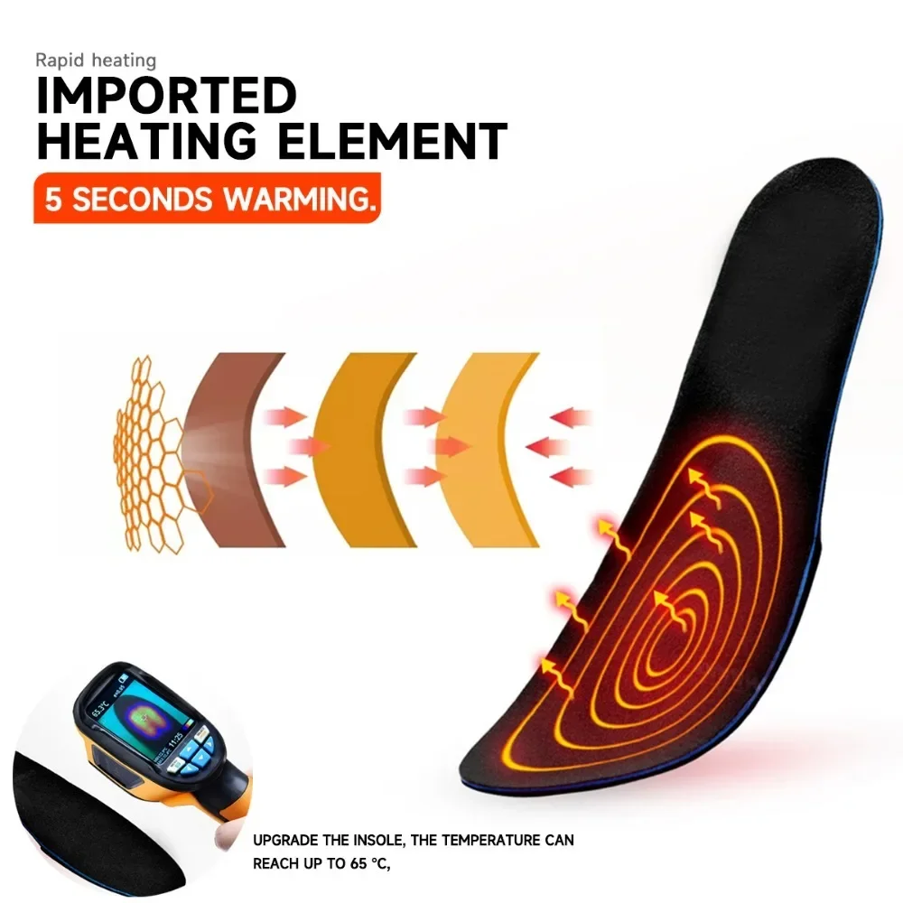 2000mAh Electric USB Heated Insoles Winter Foot Warmer Shoes Insert Pad with Remote Control Breathable Memory Foam Shoe Insole
