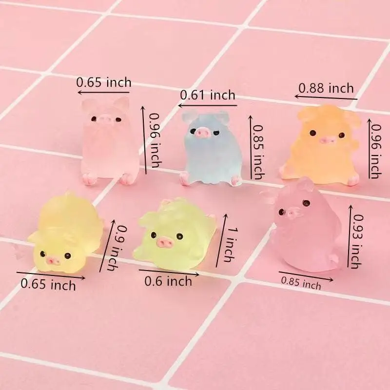 미니 송진 발광 돼지 미니 초상화, 미니 요정 정원 풍경 수족관 장식 냄비, DIY 크리스마스 생일 파티 장식, 6 개/세트