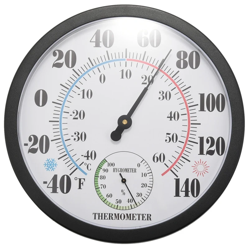 

10 Inch Indoor Outdoor Weather Thermometer/Hygrometer For Patio, Wall Decorative, No Battery Needed