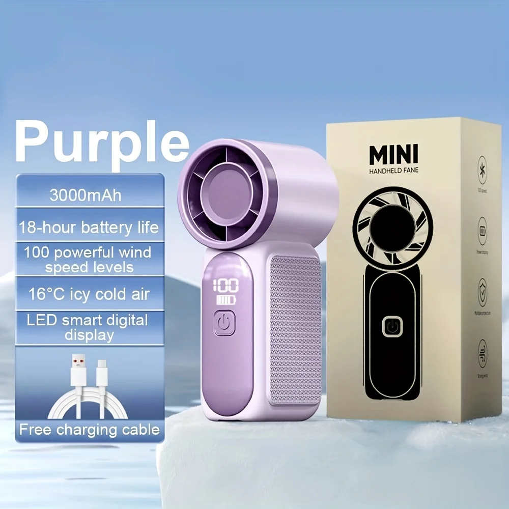 Mini ventilatore portatile ad alta velocità Display a LED da 3600 mAh Mini ventilatore turbo portatile portatile, ventilatore da tavolo, raffreddamento esterno, ventola ricaricabile