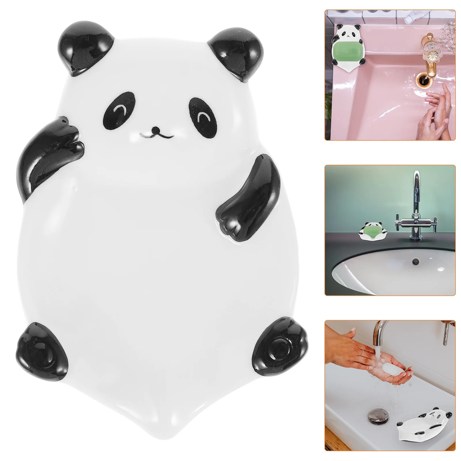 

Panda Cartoon Ceramic Draining Soap Dish Small Tray Holders Sink for Shower Lovely