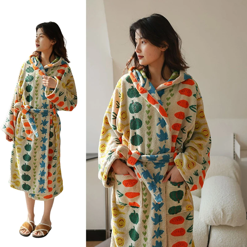 Bath Towel Robe Female Kids Girl Cotton Fleece Kimono Robe Home Clothing Kawaii Thickened Bathrobe Gown Flannel Homewear cotton towel bath towels