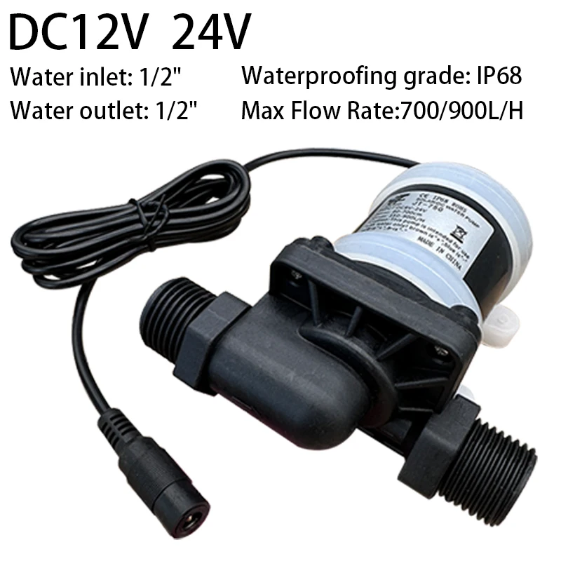 ปั๊มน้ำพุ IP68 DC 12V 24V แบบไร้แปรงด้ามสแตนเลส1/2 "US มาตรวัดเครื่องทำน้ำอุ่นฝักบัวหมุนเวียน 1
