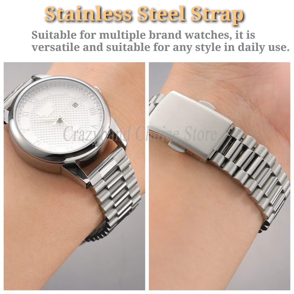 Elegant Solid Stainless Steel Women's Watch Band Bracelet - Versatile Sizes & Premium Wristbelt Design