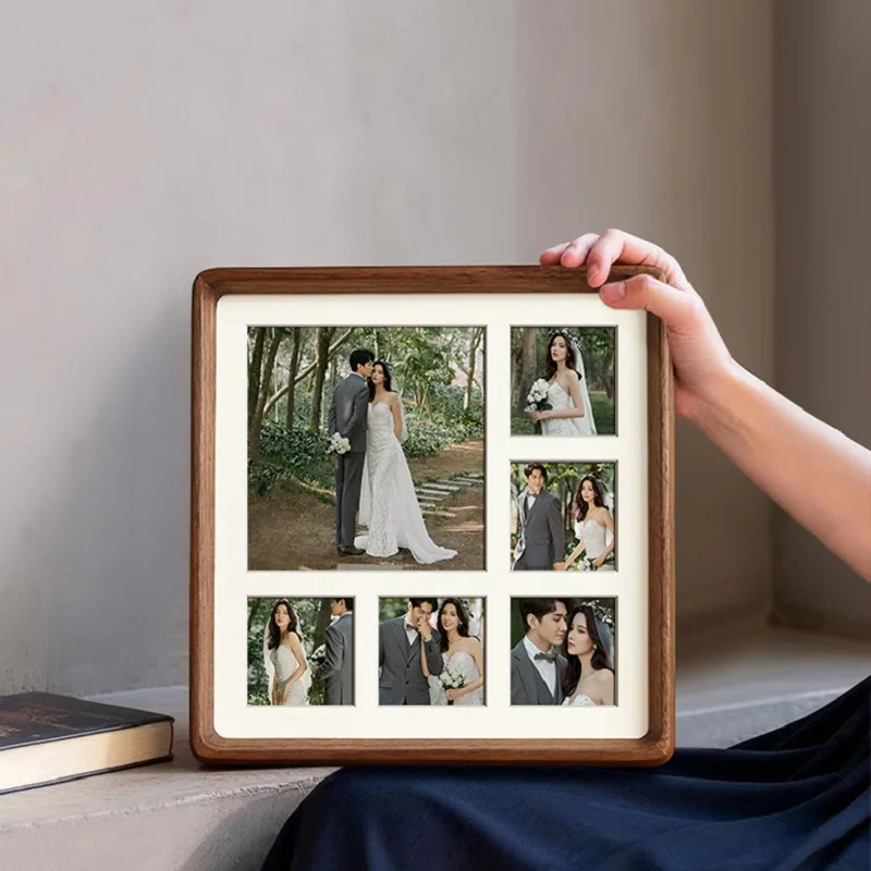 Cornice Fotografica in Legno Premium a 9 Scomparti - Cornice Creativa Fai-da-Te per Coppie, Ricordi di Matrimonio e Decorazione Casa