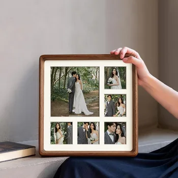 Cornice Fotografica in Legno Premium a 9 Scomparti - Cornice Creativa Fai-da-Te per Coppie, Ricordi di Matrimonio e Decorazione Casa