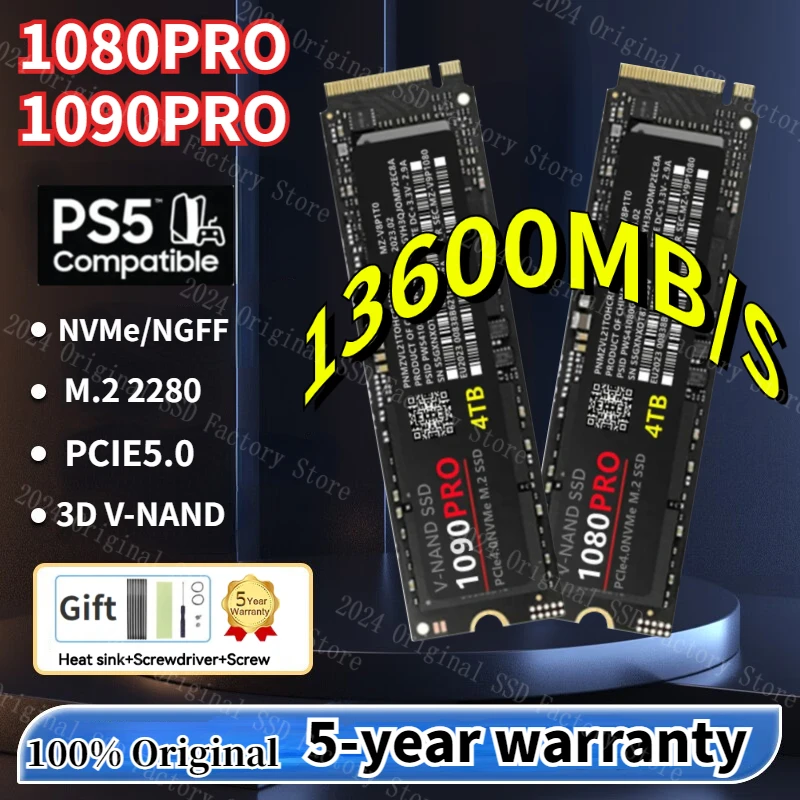 

1TB 2TB 4TB SSD 1080PRO Original Brand SSD M2 2280 PCIe 4.0 NVME Read 13000MB/S Solid State Hard Disk For Desktop/PC/PS5 Game