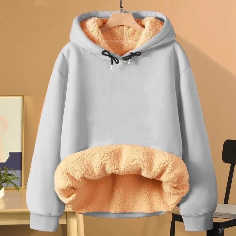 Autumn Winter Hooded Lamb Fleece Hoodie Solid Color Thick Fleece Men Women Warm Casual Versatile customized hoodies,men hoodie